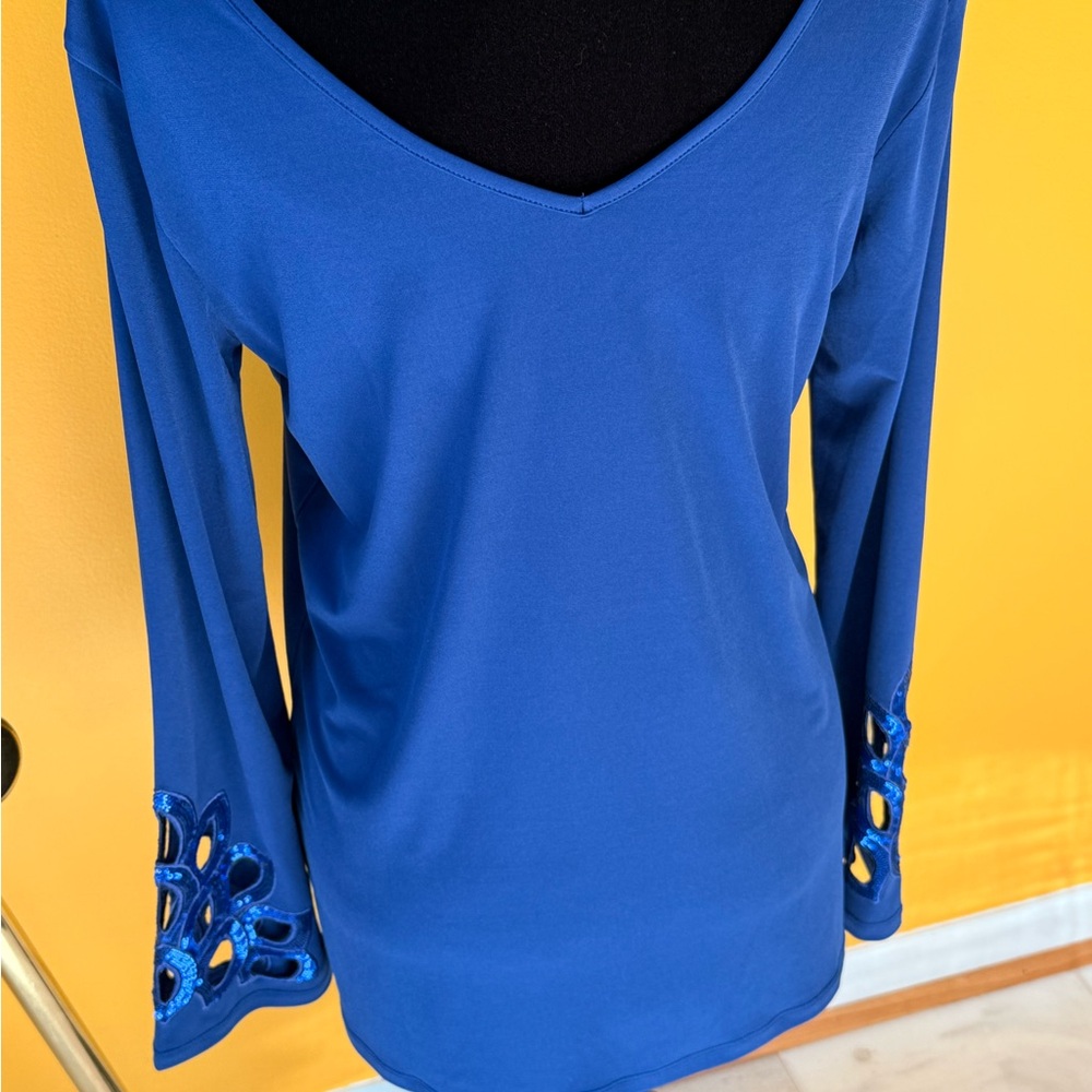 Joan Boyce Blue Cutout Blouse - Picture 9 of 9